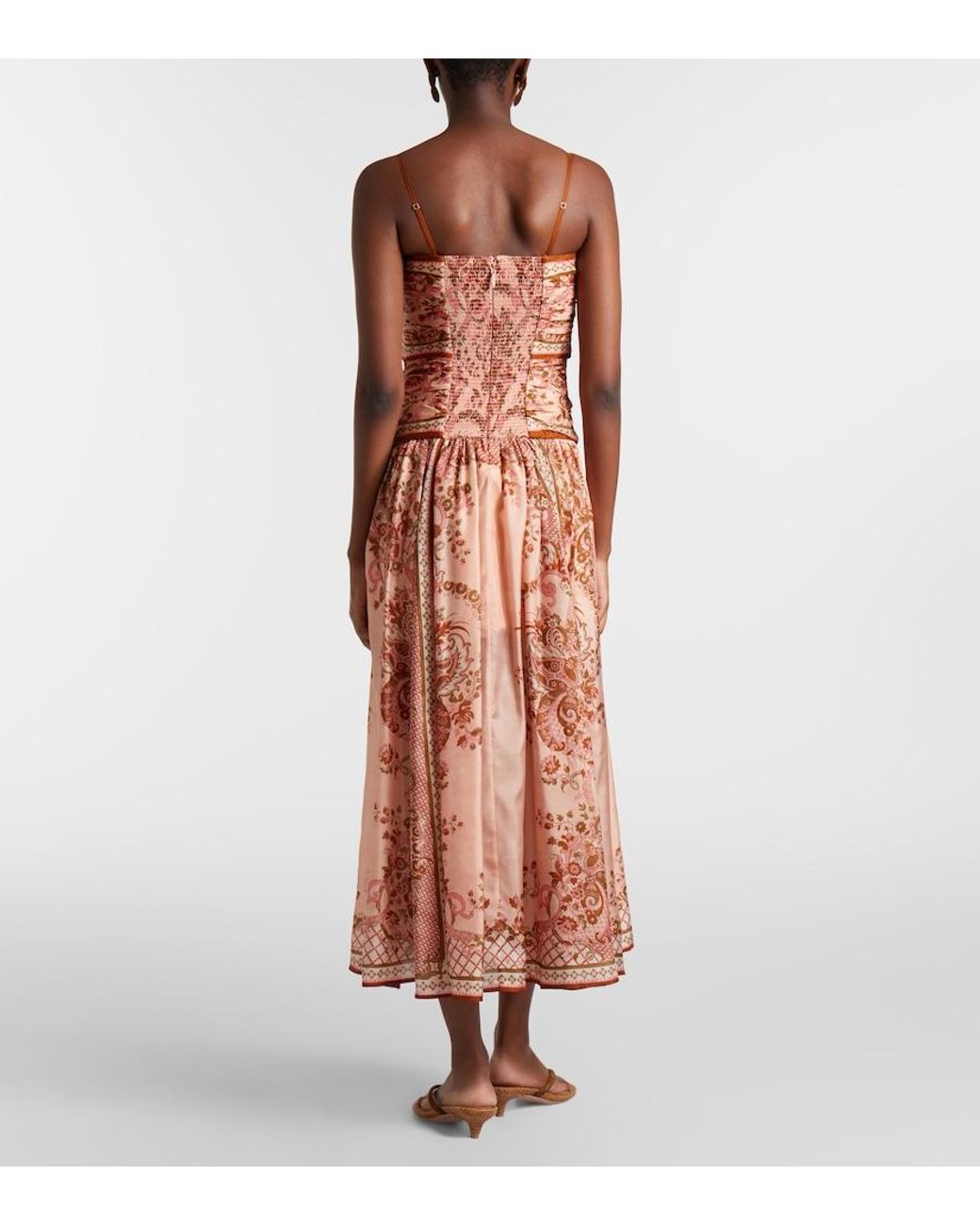 Zimmermann Brown Aster Floral Silk Midi Dress