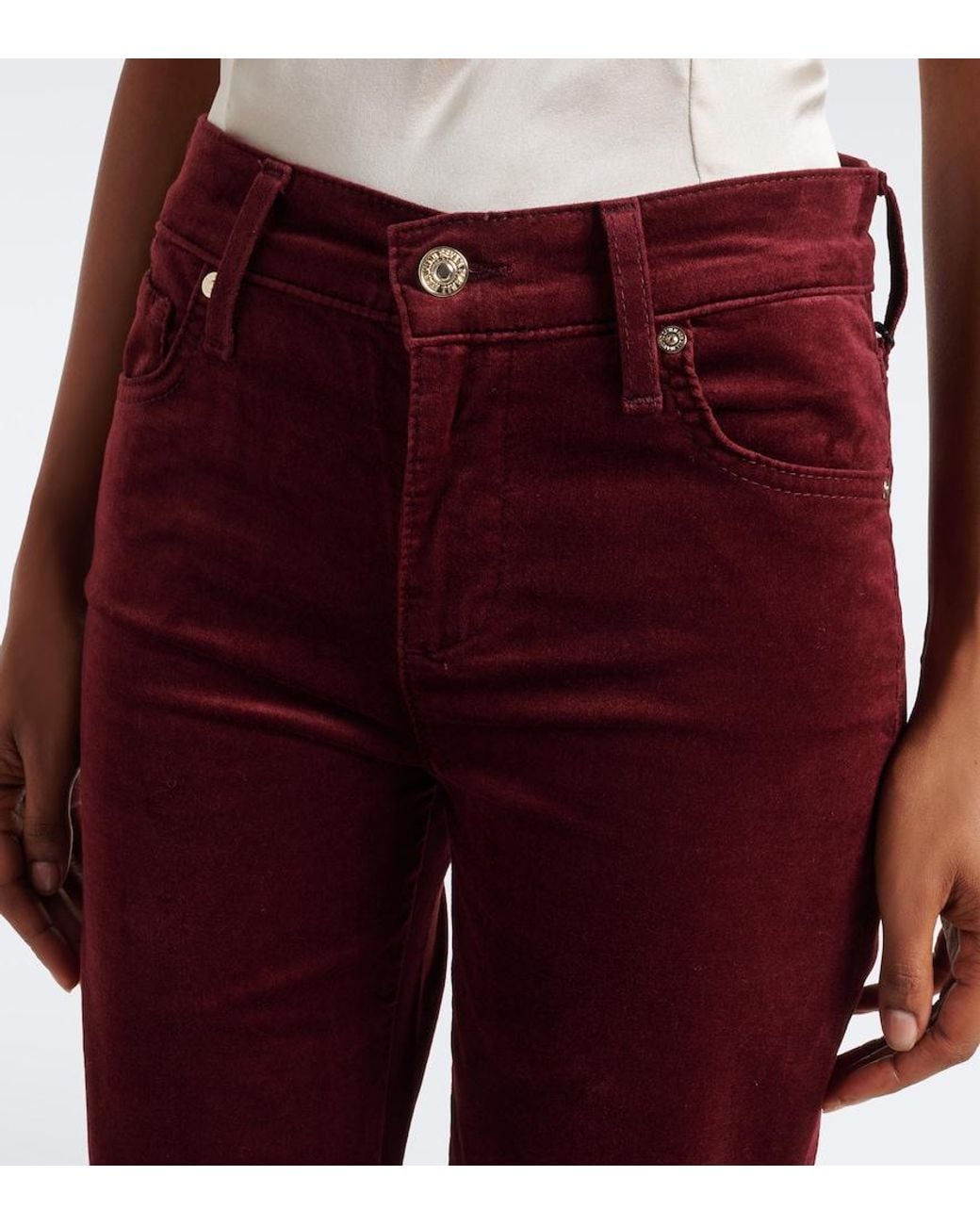 7 For All Mankind Purple Leggy Cotton-Blend Velvet Flared Pants