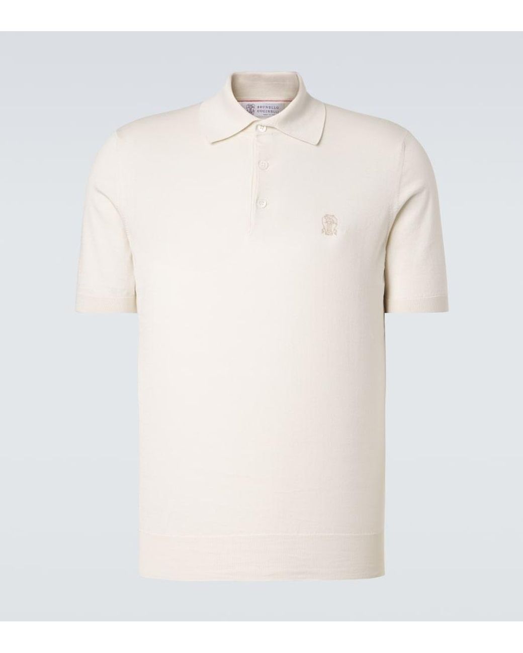 Brunello Cucinelli White Logo Cotton Pique Polo Shirt for men