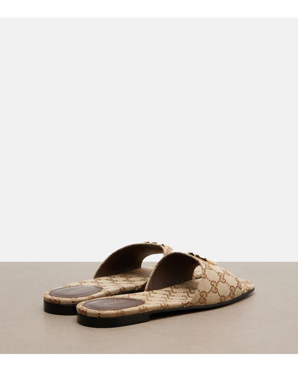 Gucci Brown Double G Gg Canvas Slides