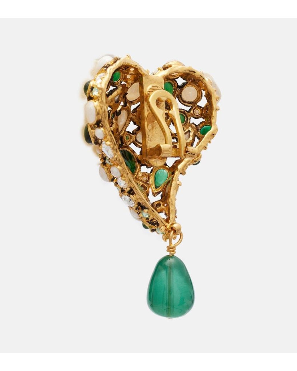 Saint Laurent Green Embellished Clip-On Earrings
