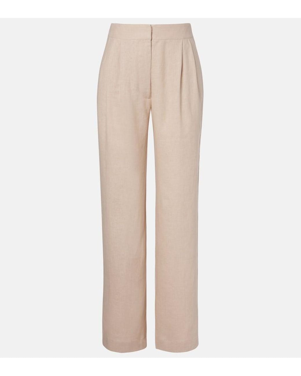 Asceno Natural Rivello Linen Wide-Leg Pants