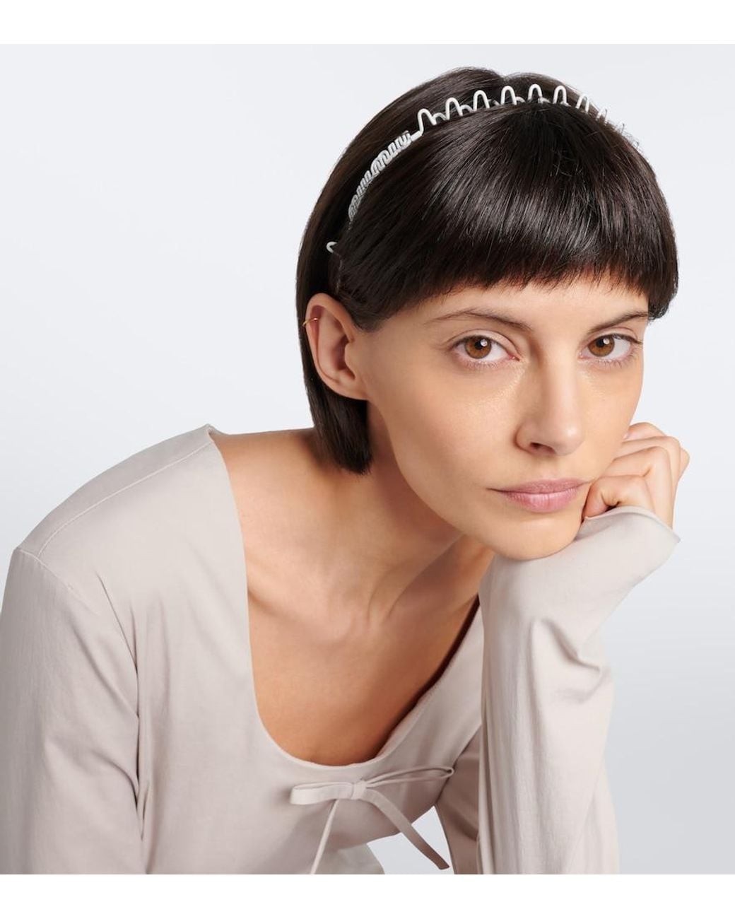 Miu Miu White Logo Leather-Trimmed Headband