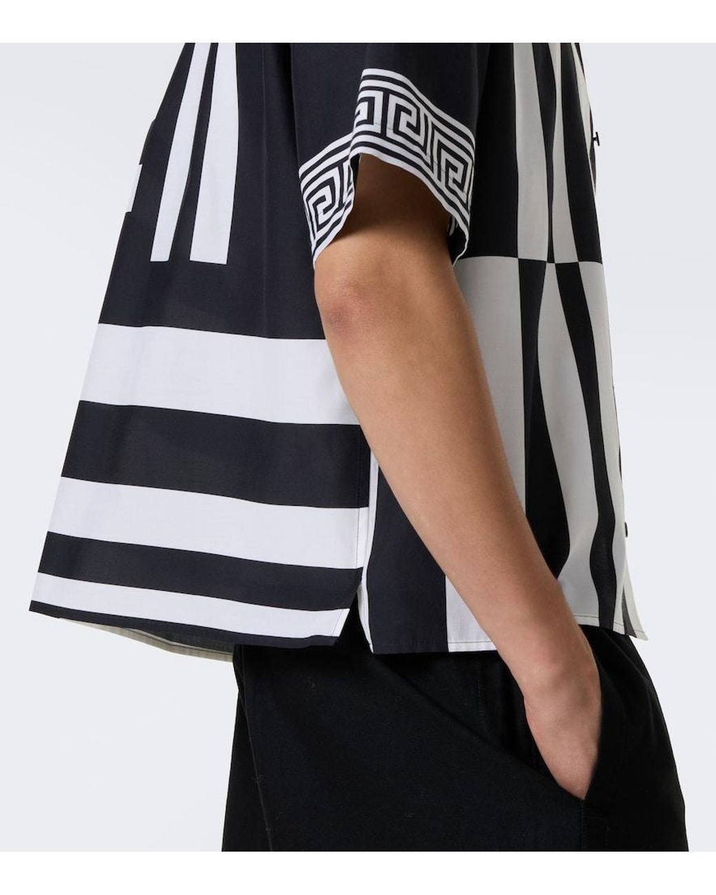 Versace Black Printed Cotton And Silk Bowling Shirt for men