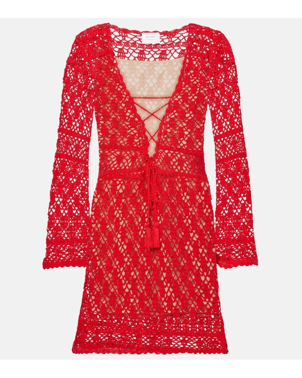 Anna Kosturova Red Bianca Crochet Cotton Minidress