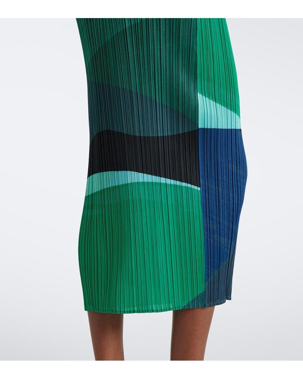Pleats Please Issey Miyake Green Orbit Pleated Midi Dress