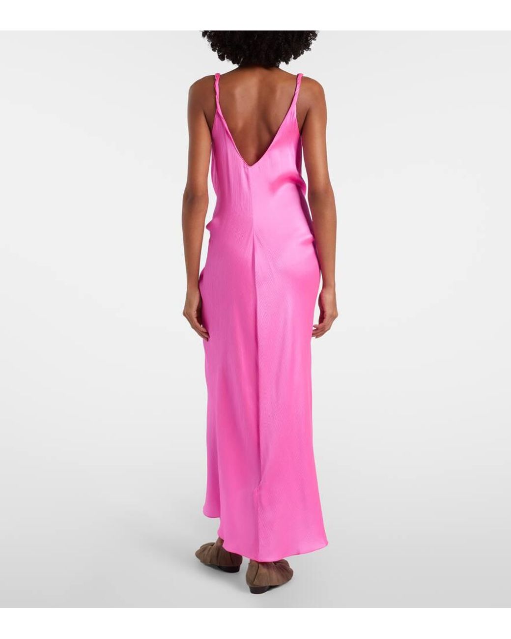JW Anderson Gathered Silk Maxi Dress in Pink | Lyst UK