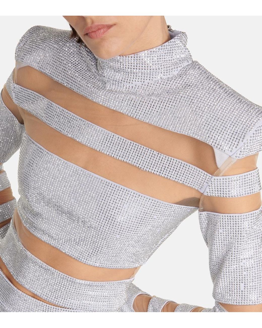 Balmain Gray Cropped-Pullover Mit Mesh