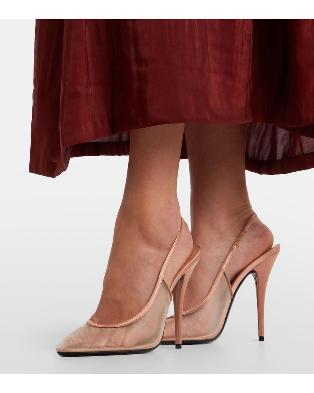 Saint Laurent White Anita 110 Mesh Slingback Pumps