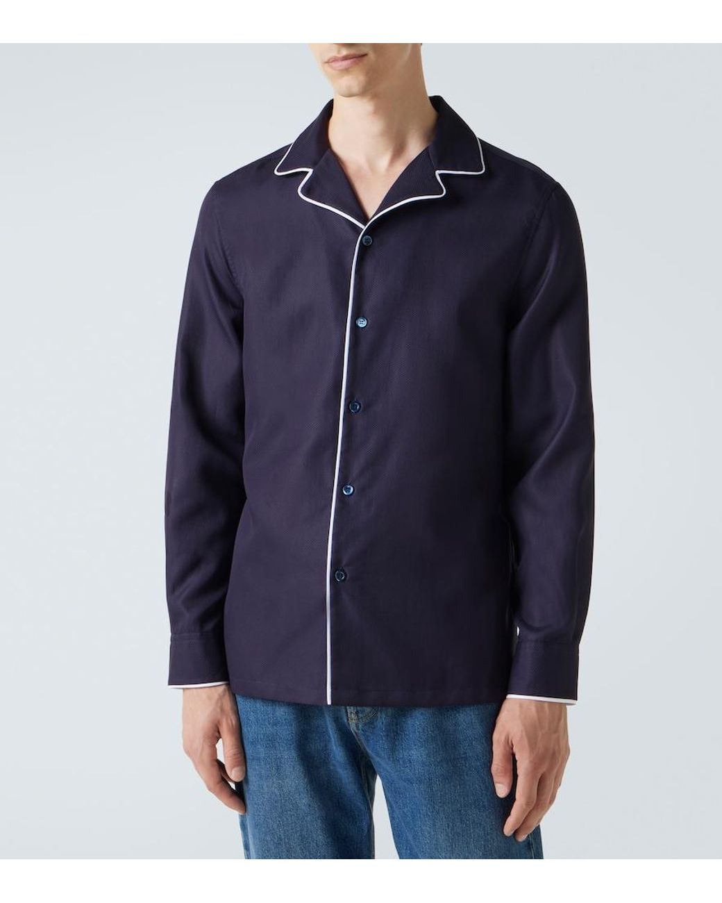 Brunello Cucinelli Blue Cotton Pajama Shirt for men