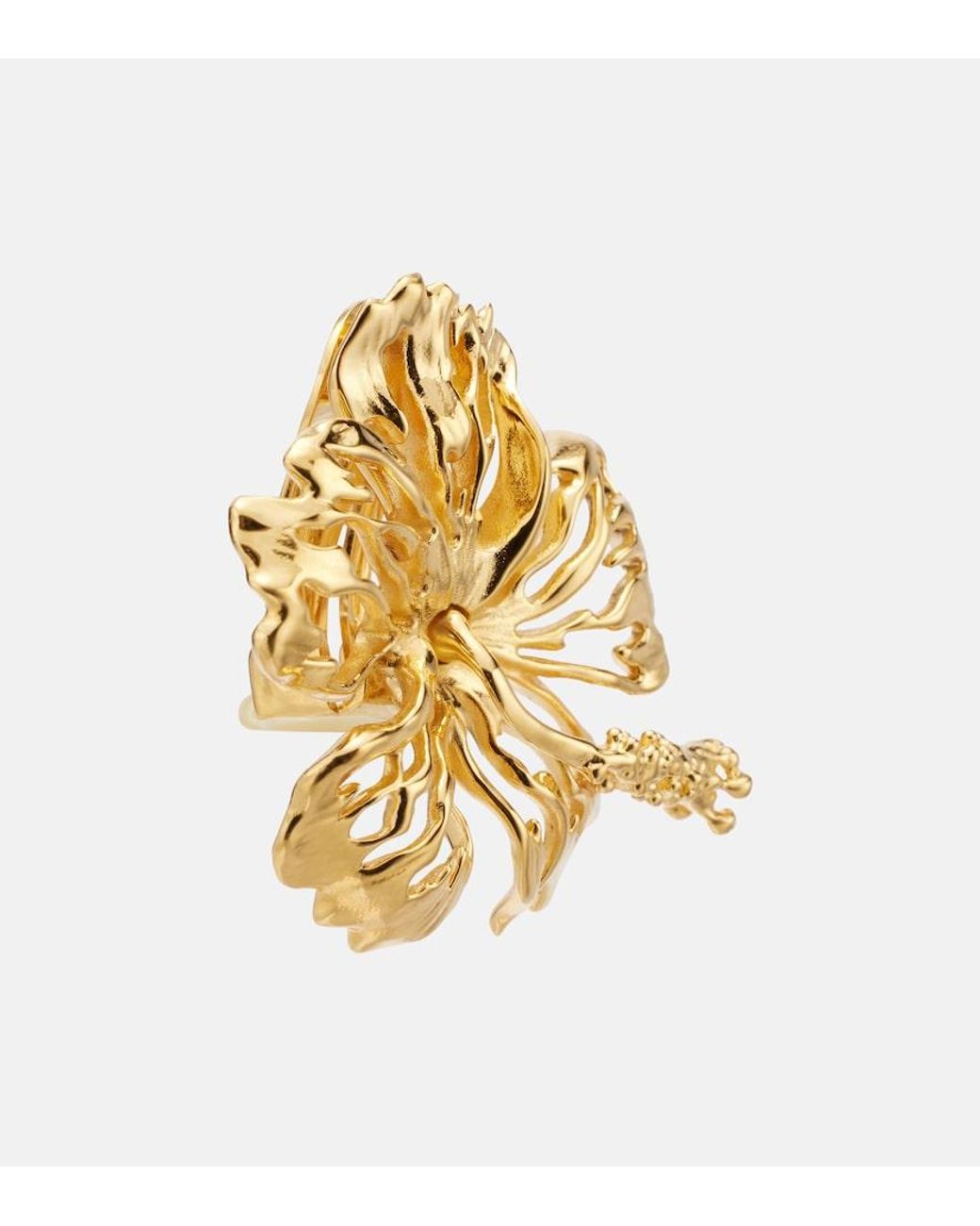 Oscar de la Renta Metallic Hibiscus Clip-On Earrings
