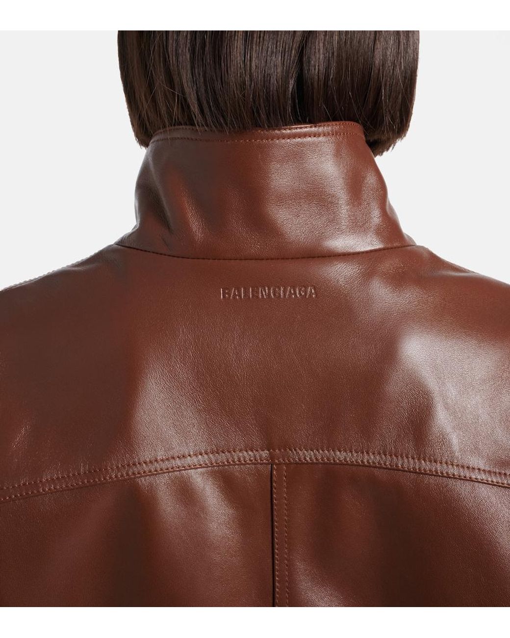 Balenciaga Brown Cropped Oversized Leather Jacket