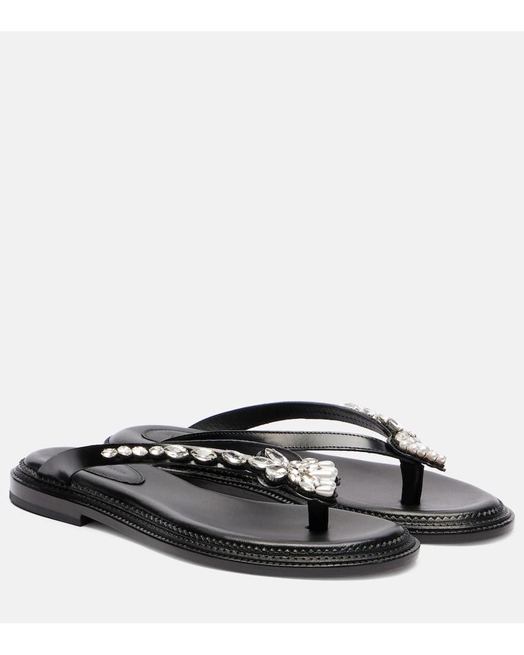 Simone Rocha Black Embellished Leather Thong Sandals