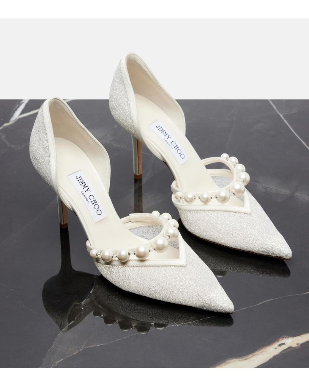 Jimmy Choo White Bridal Aurelie Glitter Pumps