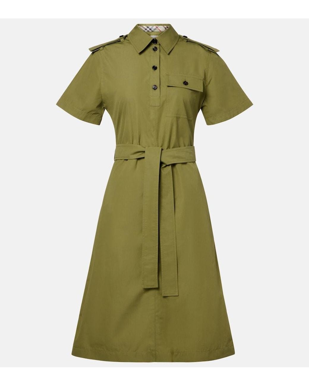Burberry Green Belted Cotton Shirt Dress