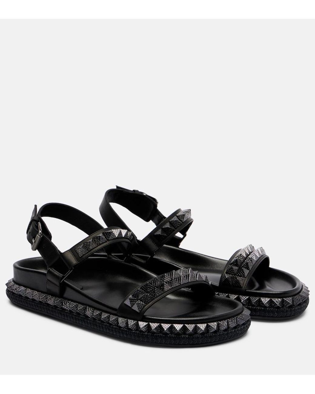 Christian Louboutin Black Pyrabizz Waxed-Leather Flat Sandals