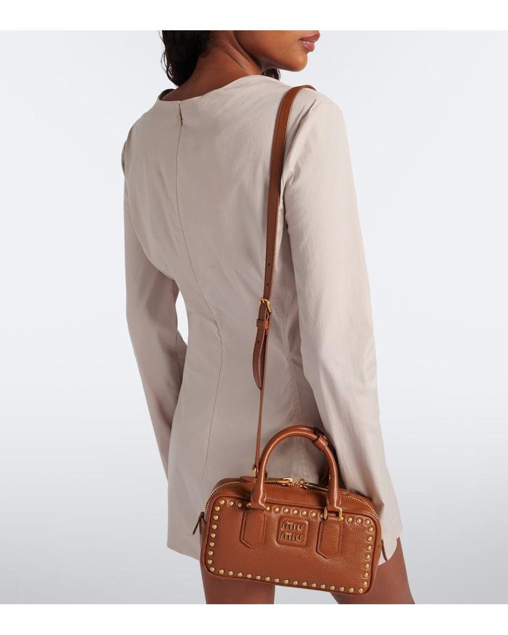 Miu Miu Brown Arcadie Studded Leather Top-Handle Bag