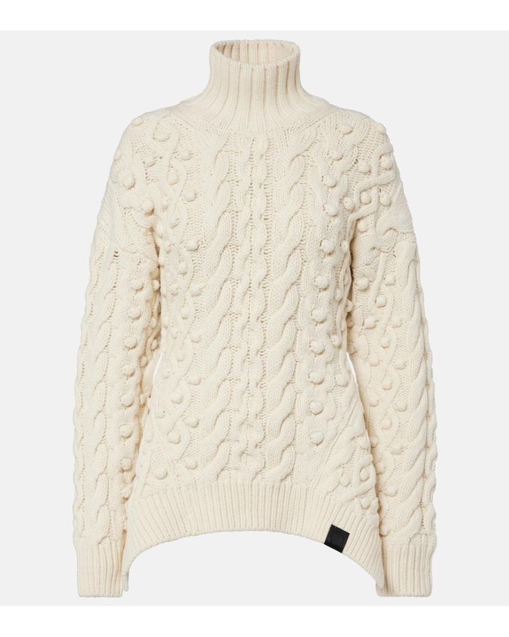 Stella McCartney Natural Cable-Knit Draped Wool Turtleneck Sweater