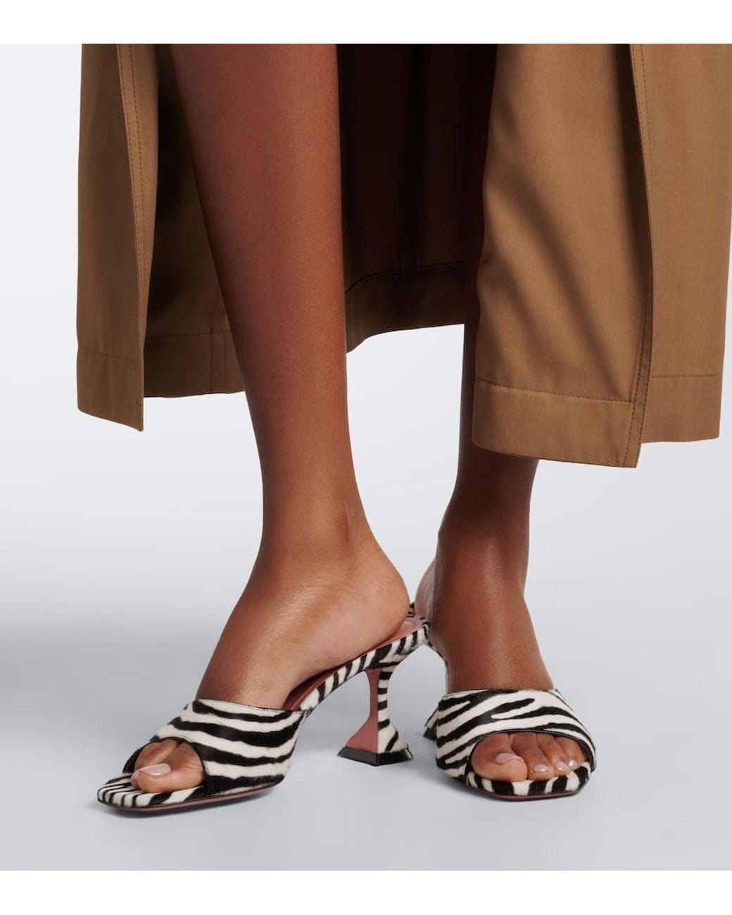 AMINA MUADDI Black Lupita Zebra-Print Calf Hair Mules