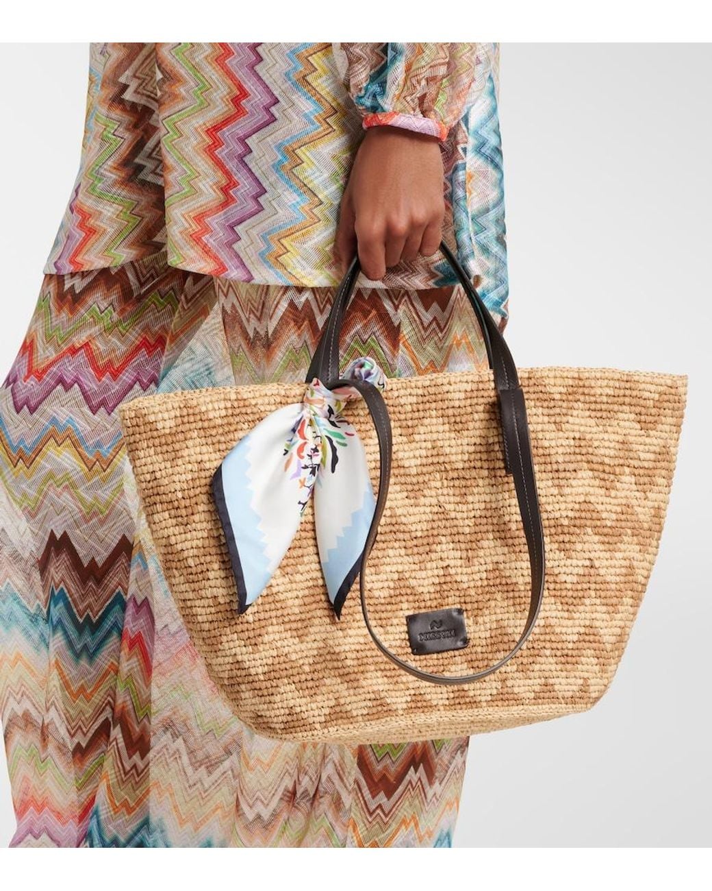 Missoni Brown Zigzag Large Raffia Basket Bag