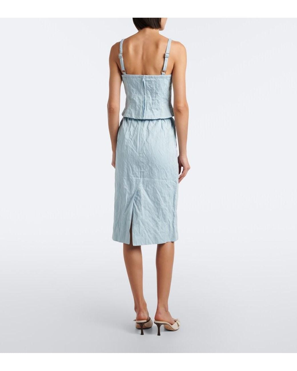 ShuShu/Tong Blue Bow-Detail Cotton-Blend Midi Skirt