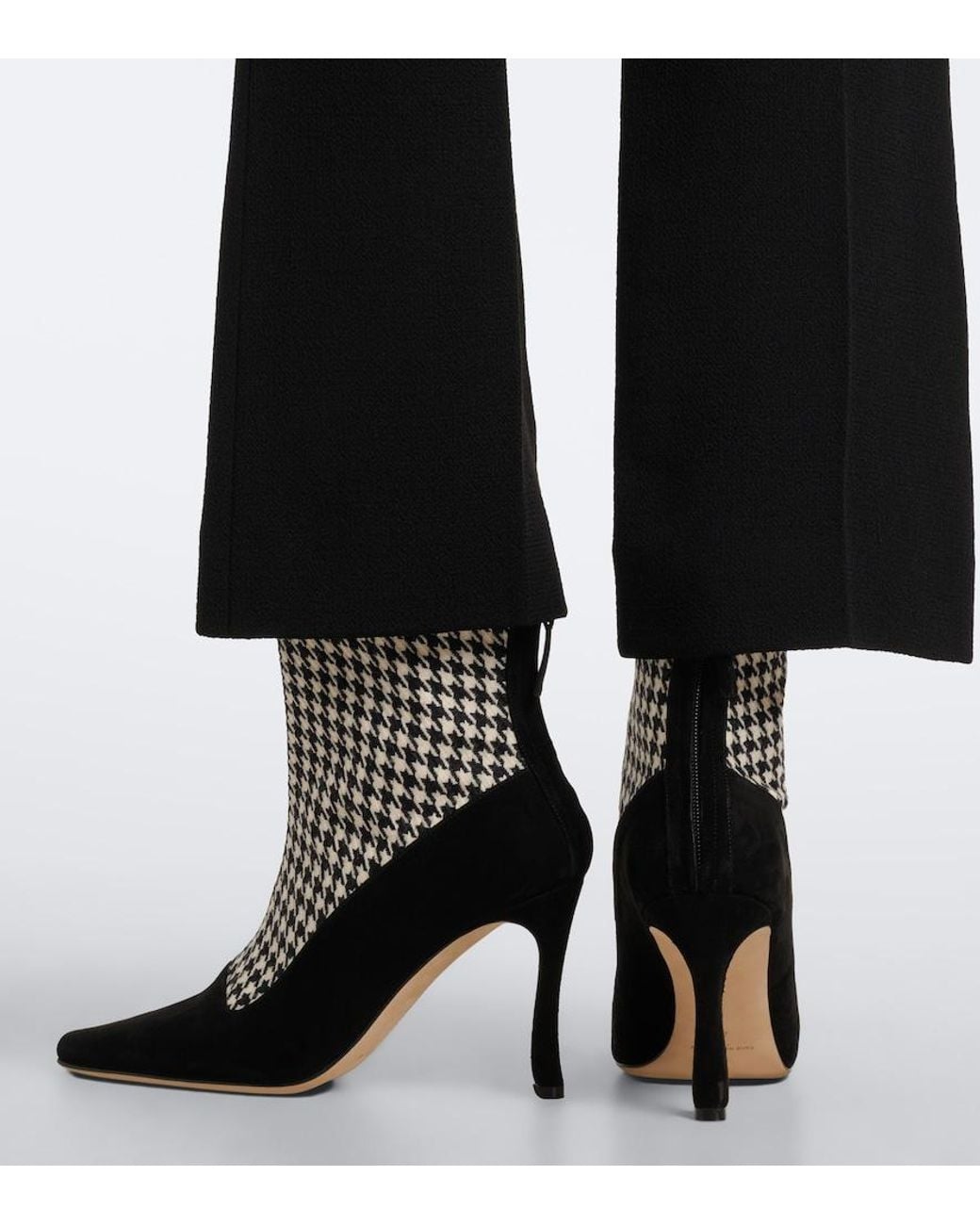 Manolo Blahnik Black Gosta Houndstooth Suede-Trimmed Ankle Boots