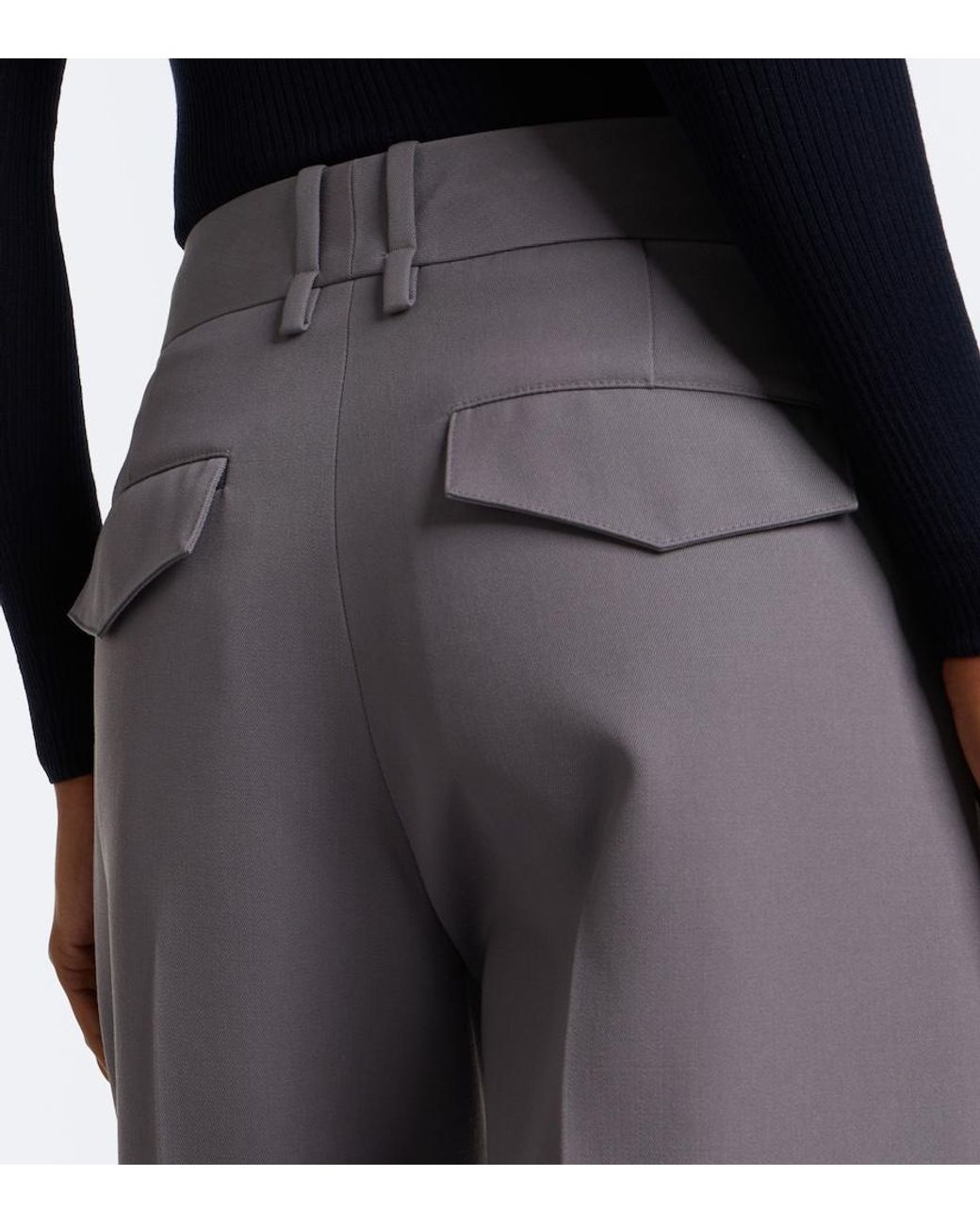 Jil Sander Gray Wool Gabardine Wide-Leg Pants