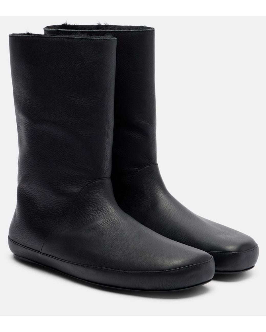 The Row Black Toni Shearling-Lined Leather Ankle Boots