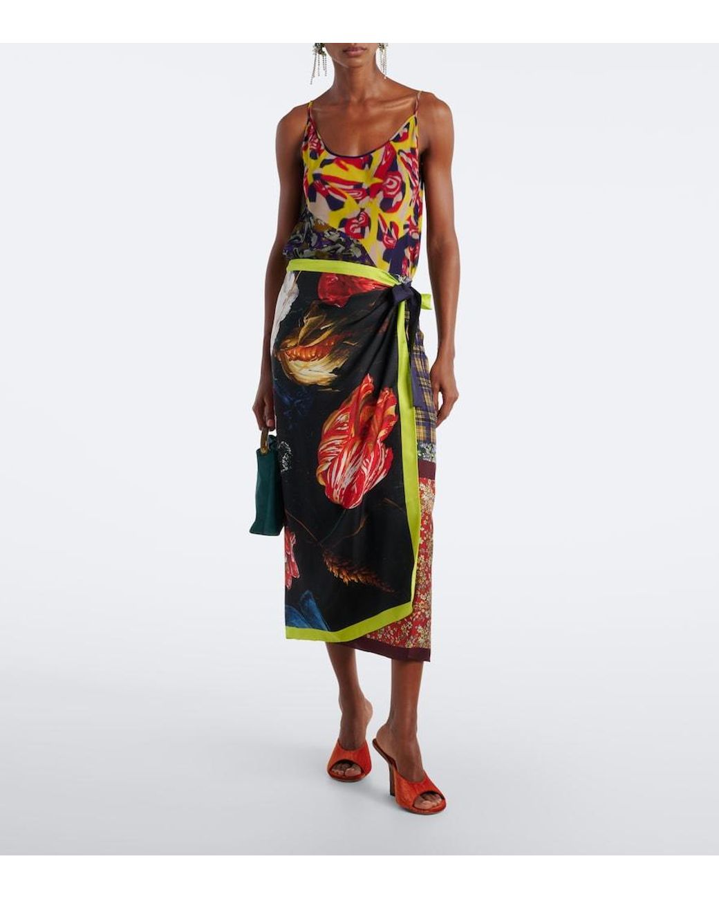 Dries Van Noten Blue Printed Silk Wrap Skirt