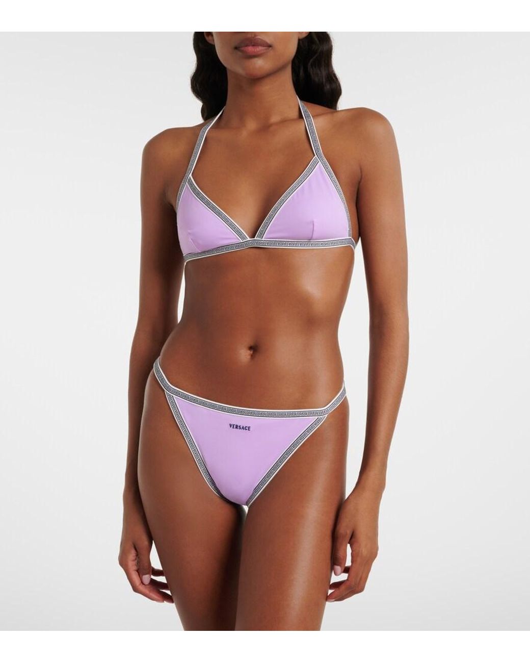 Versace Purple Logo Embroidered Bikini Bottoms