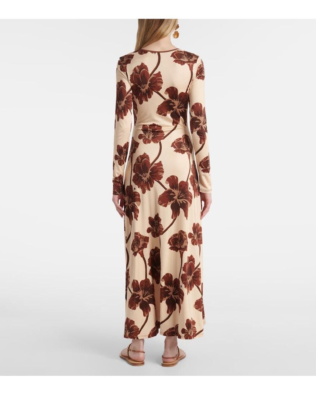 Johanna Ortiz Brown Floral Jersey Midi Dress