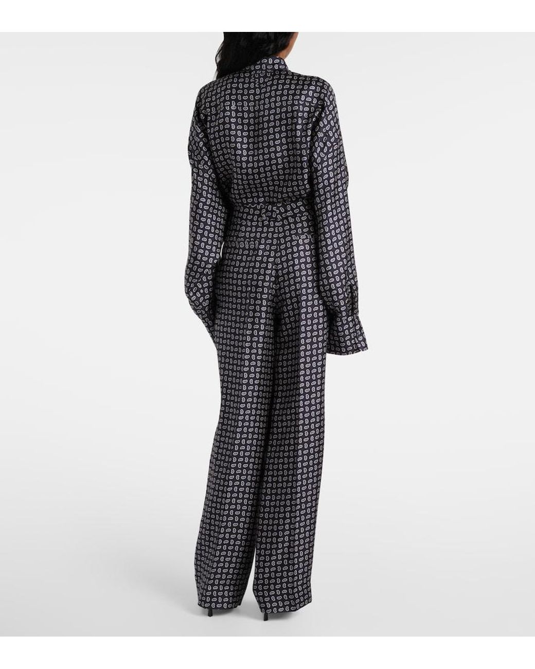 Prada Blue Paisley Silk Twill Straight Pants