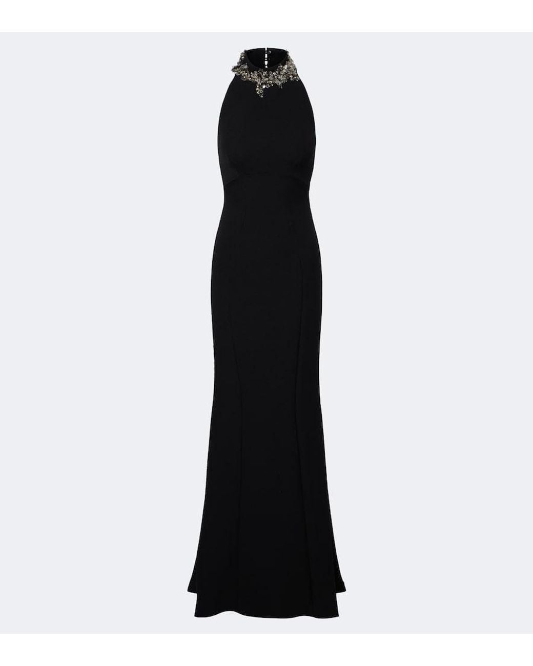 Safiyaa Black Lark Embellished Halterneck Crepe Gown
