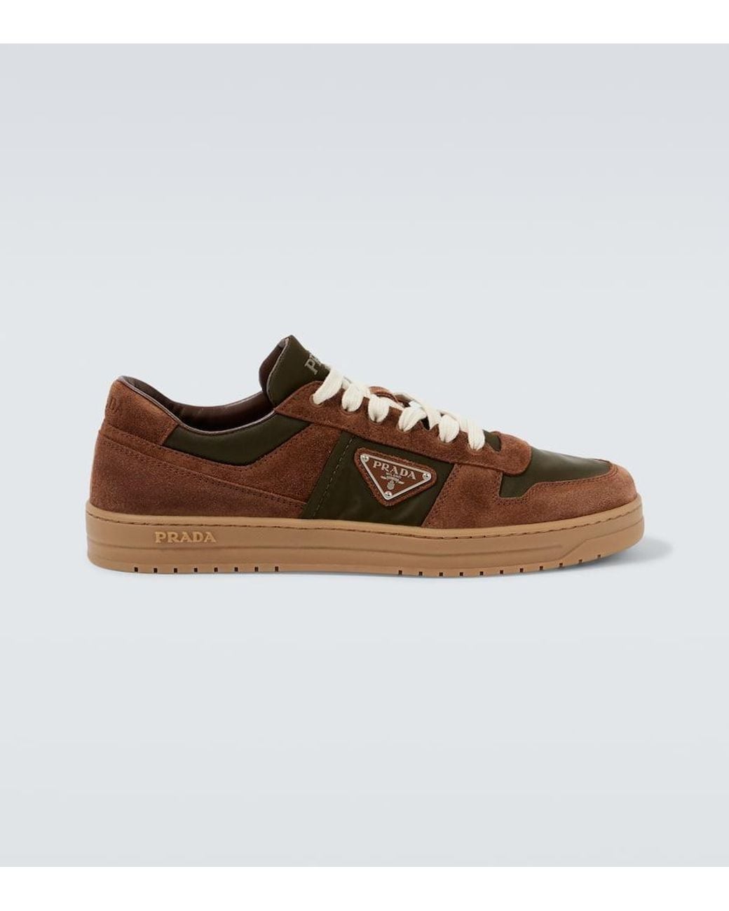 Prada Brown Suede And Re-Nylon Downtown Sneakers for men