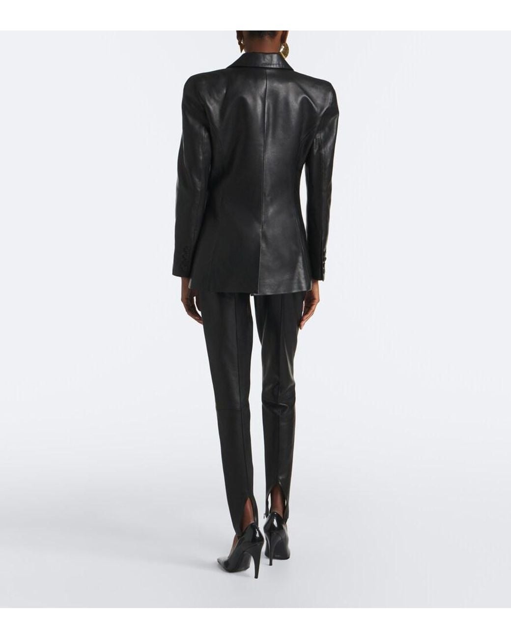 Balmain Black Leather Stirrup Leggings