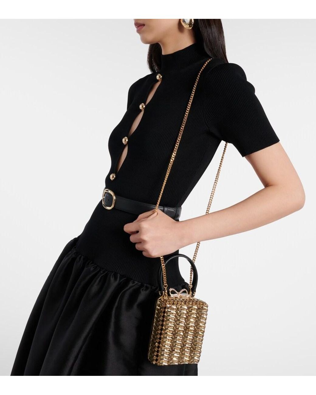 Self-Portrait Metallic Micro Crystal-Embellished Box Bag