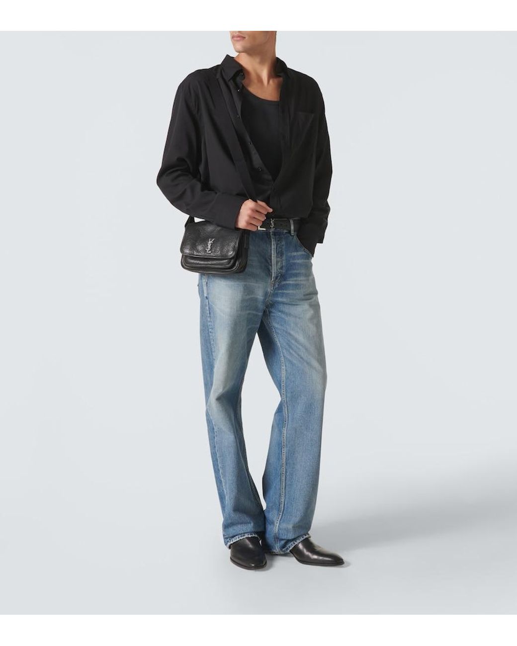 Saint Laurent White Niki Small Leather Messenger Bag for men