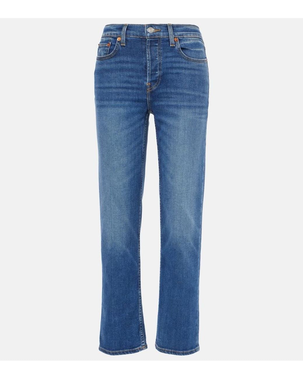 Re/done Blue Stove Pipe Mid-Rise Straight Jeans