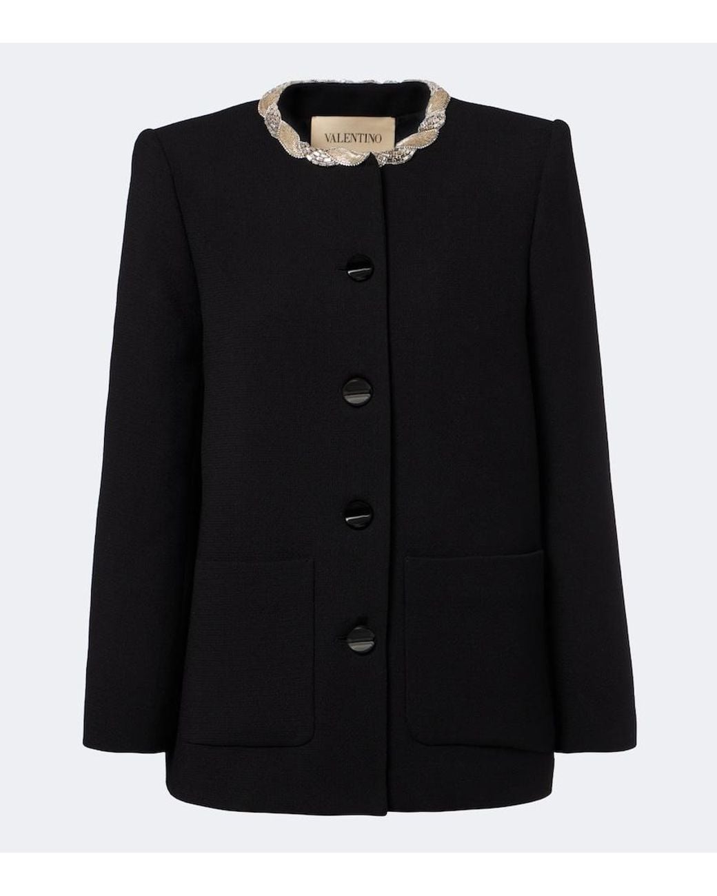 Valentino Garavani Black Embellished Virgin Wool Crepe Jacket