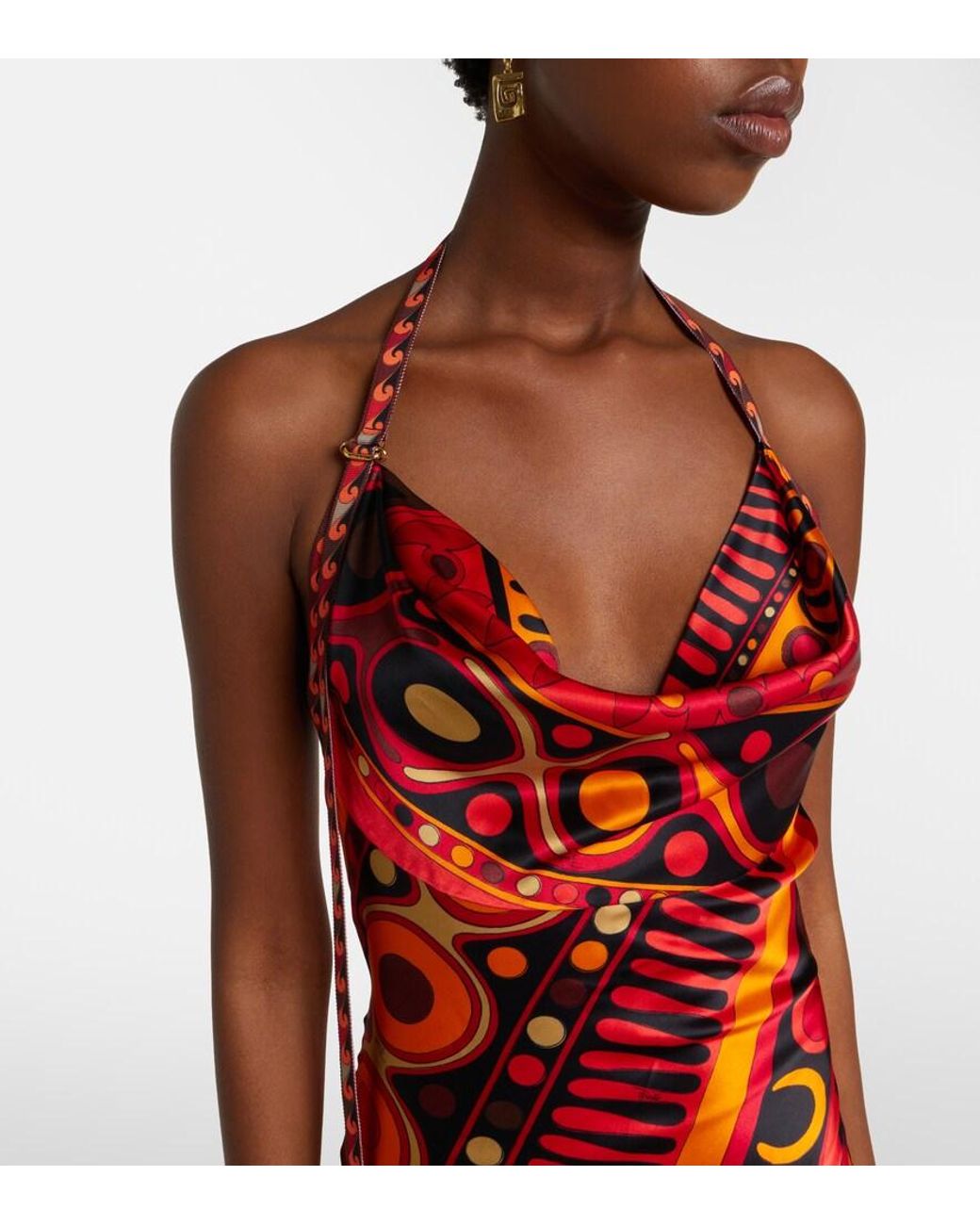 Emilio Pucci Red Soleil Open-Back Satin Maxi Dress