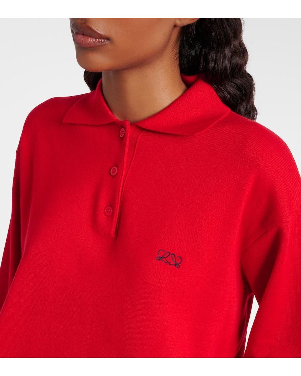 Loewe Red Double L Cashmere-Blend Polo Sweater