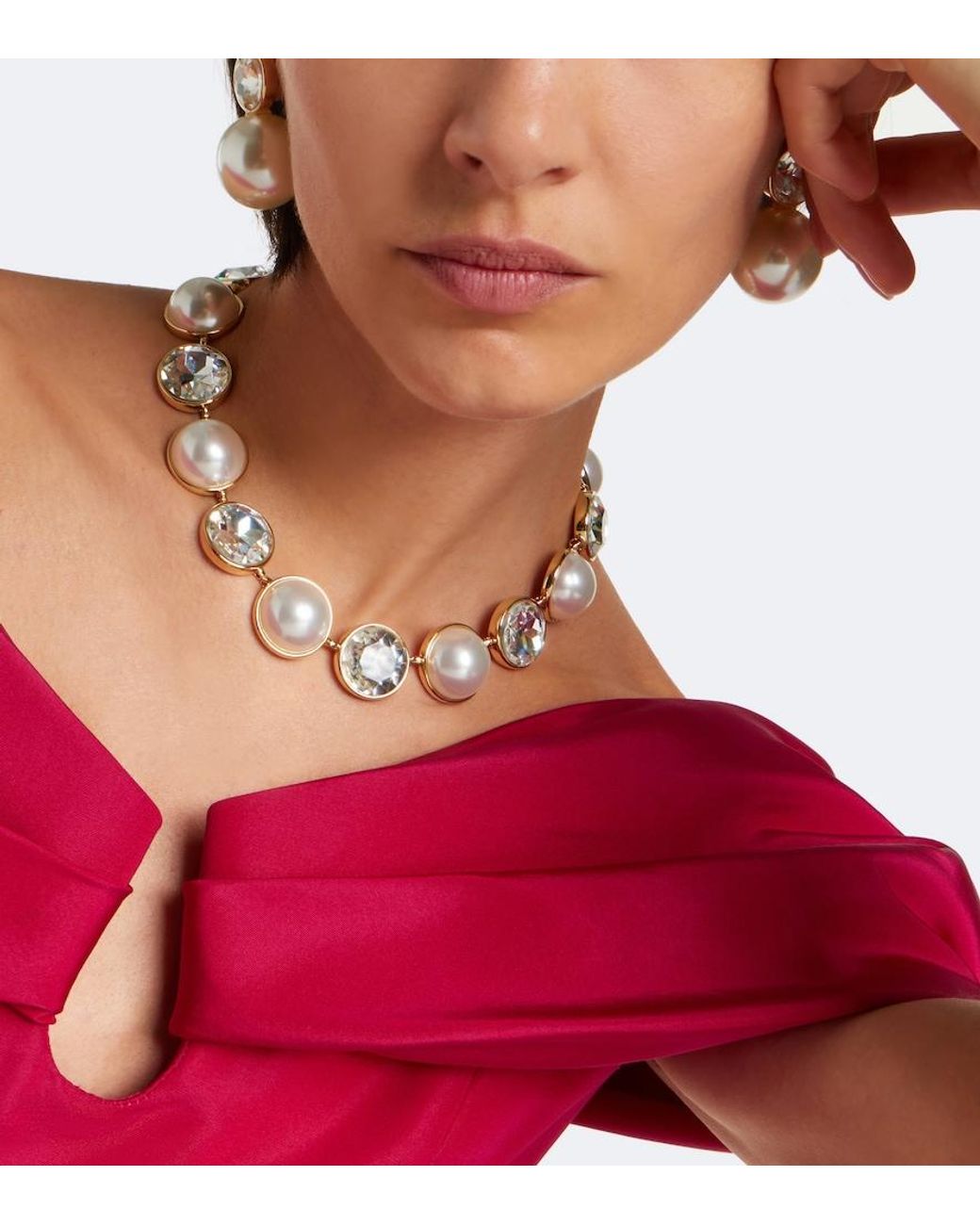 Carolina Herrera White Crystal And Faux Pearl Necklace