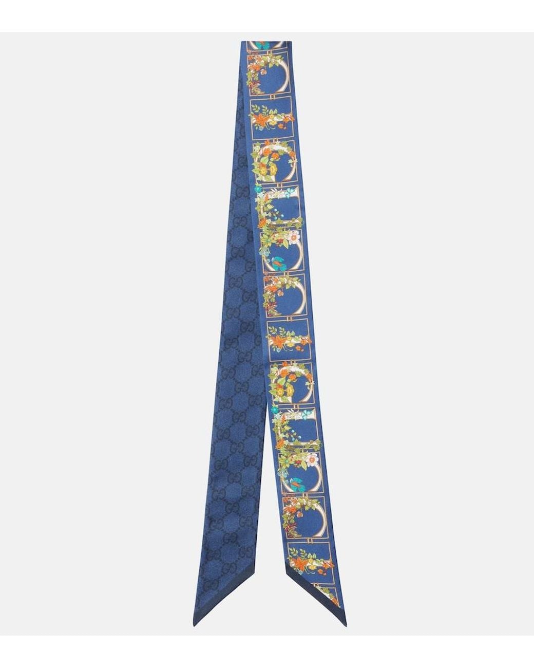 Gucci Blue Gg Floral Printed Silk Scarf