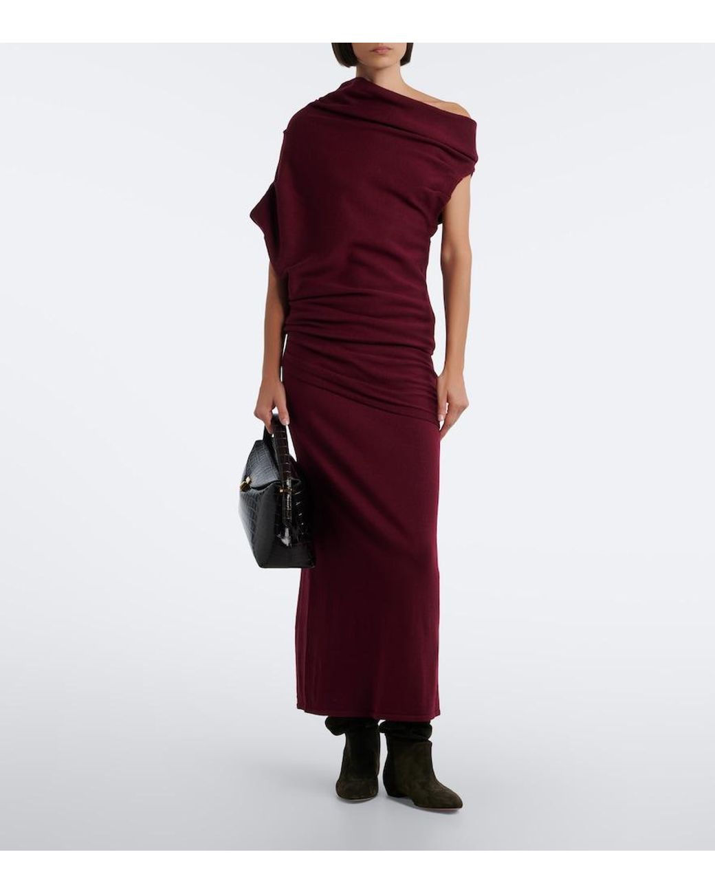 Staud Red Mabel Asymmetric Draped Wool Top