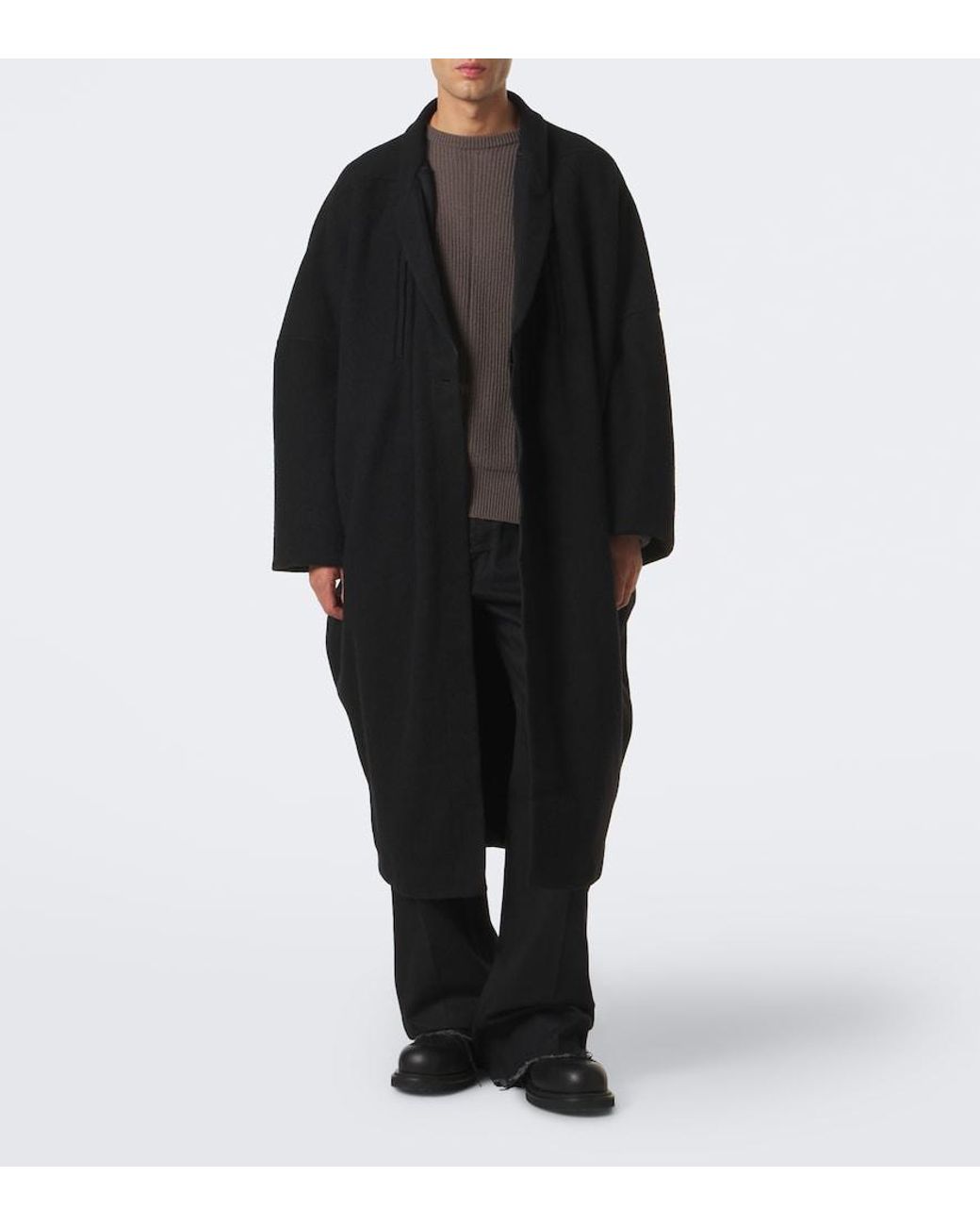 Rick Owens Black Poiret Virgin Wool Coat for men