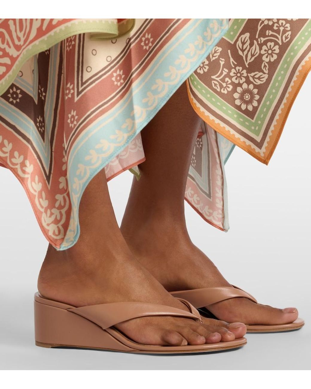 Gianvito Rossi Pink Leather Wedge Thong Sandals