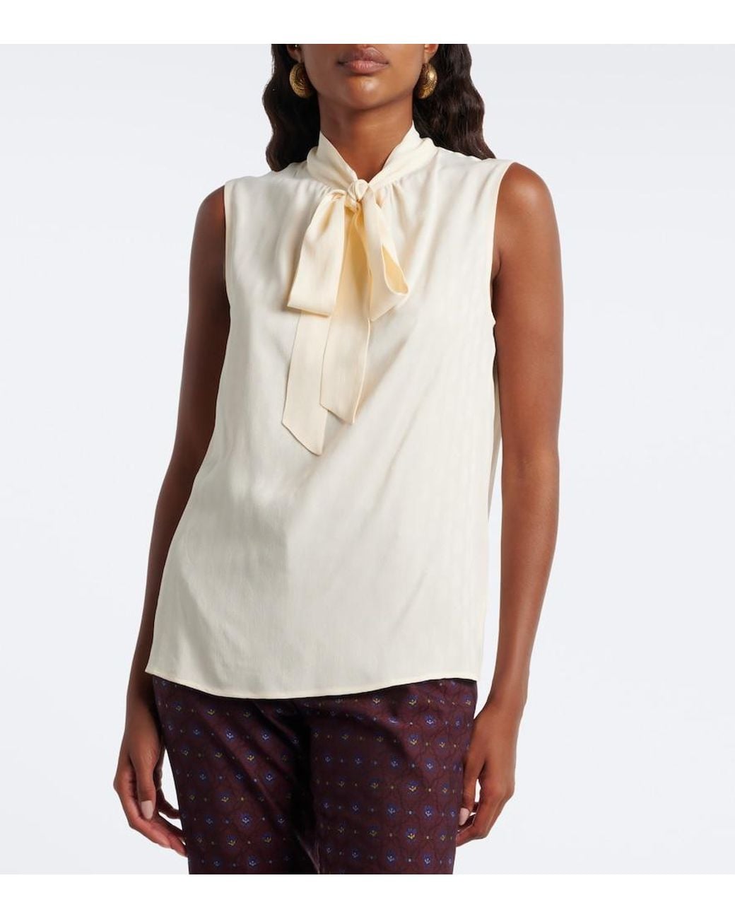 Etro Natural Paisley Jacquard Crepe De Chine Top
