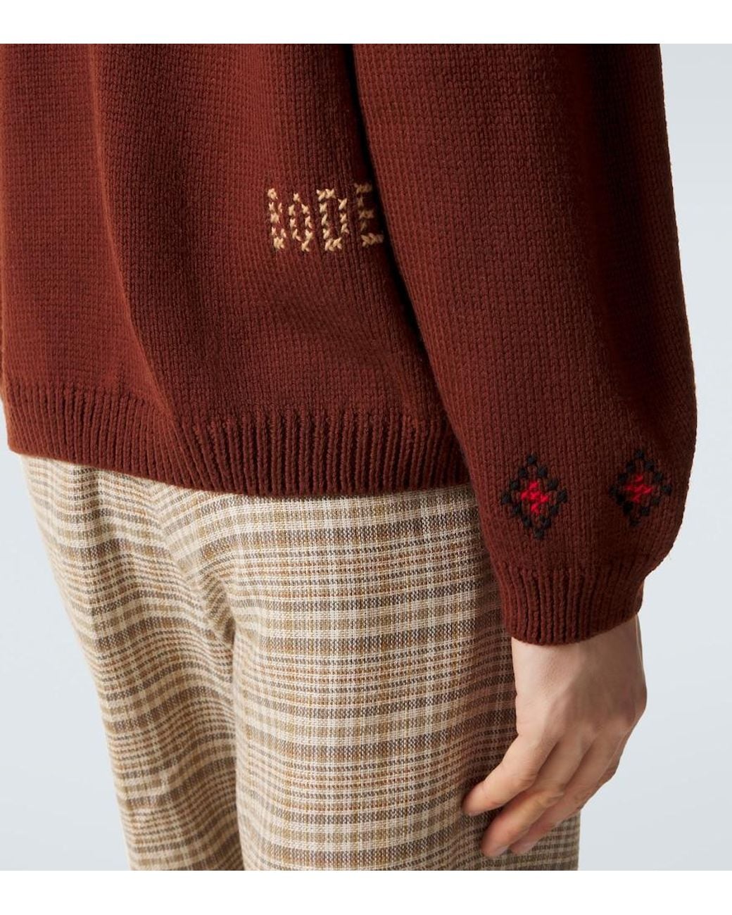 Bode Brown Scottie Embroidered Wool Sweater for men