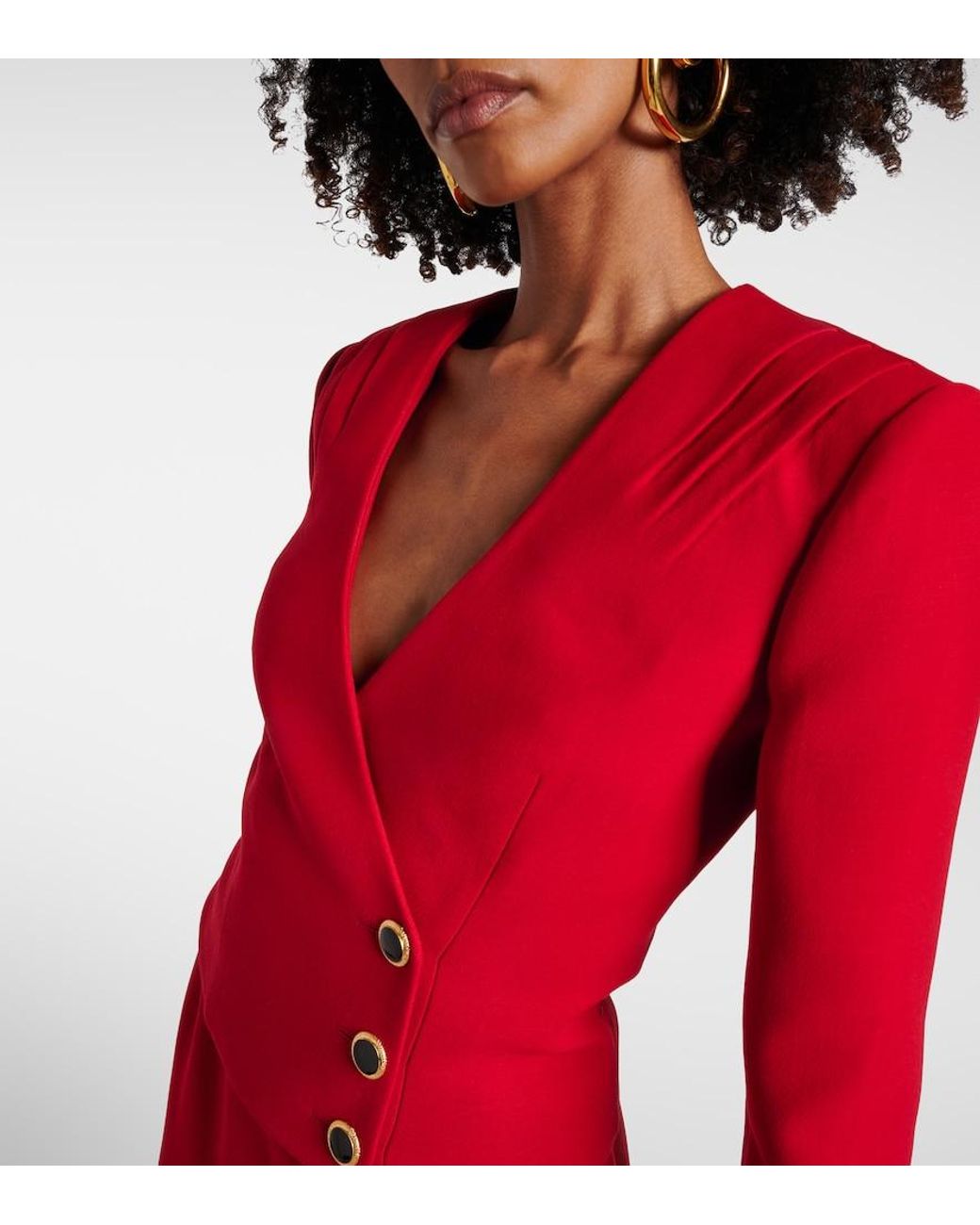 Alessandra Rich Red Pleated Wool Blazer