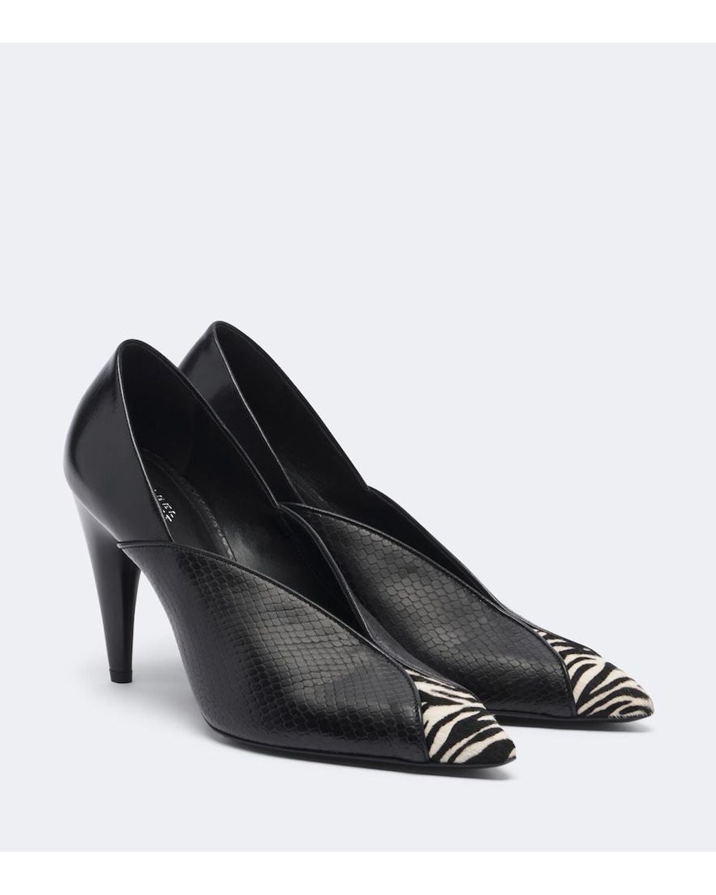 Isabel Marant Black Luza Calf Hair-Trimmed Snake-Effect Leather Pumps